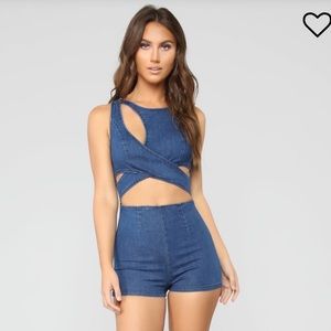 cut out the haters denim jumpsuit